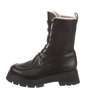 Philip Lim Leather Mid-Calf  Combat Fur Lined Boots